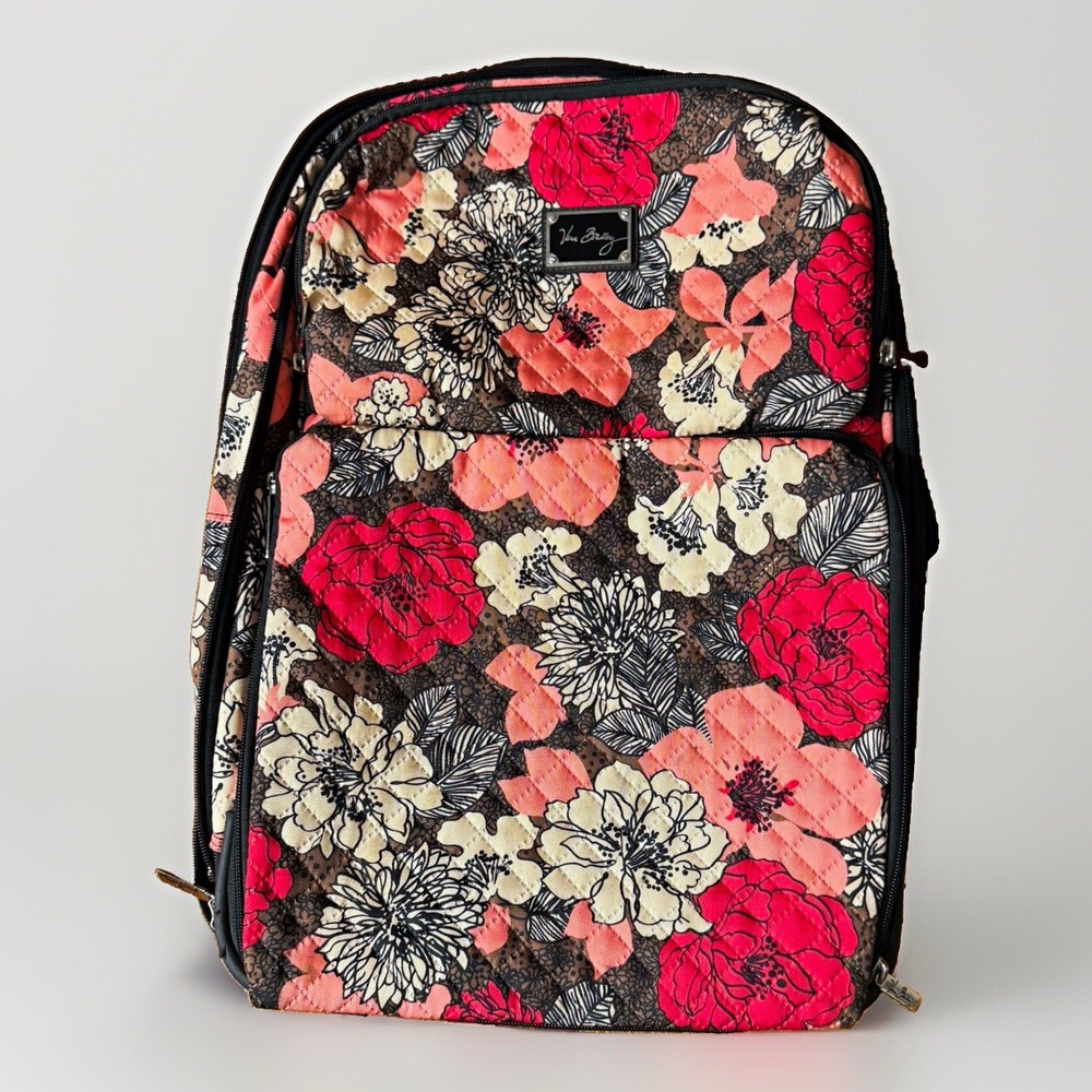 Vera Bradley Floral Carry-On Rolling Soft Case, Retractable Handle, Pink/Black